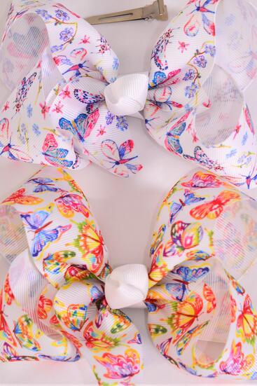 Hair Bow Jumbo Butterfly Grosgrain Bow-tie / 12 pcs Bow = Dozen Alligator Clip , Size - 6" x 5" Wide , 6 Of each Pattern Asst , Clip Strip and UPC Code