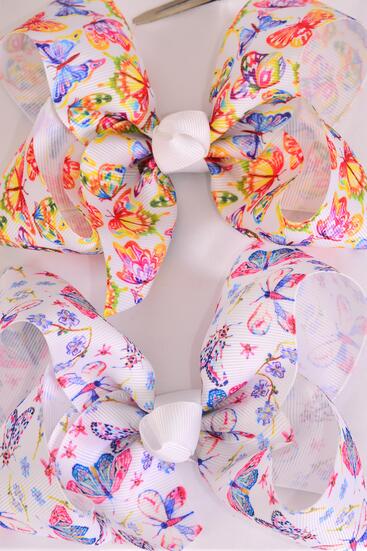 Hair Bow Jumbo Butterfly Grosgrain Bow-tie / 12 pcs Bow = Dozen Alligator Clip , Size - 6" x 5" Wide , 6 Of each Pattern Asst , Clip Strip and UPC Code