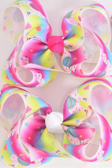 Hair Bow Jumbo Llama Grosgrain Bow-tie / 12 pcs Bow = Dozen llama , Alligator Clip , Size - 6" x 5" Wide , 6 Of each Pattern Asst , Clip Strip & UPC Code