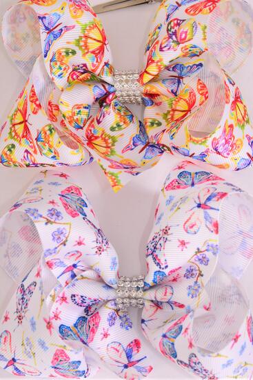 Hair Bow Jumbo Butterfly Grosgrain Bow-tie / 12 pcs Bow = Dozen Alligator Clip , Size - 6" x 5" Wide , 6 Of each Pattern Asst , Clip Strip and UPC Code