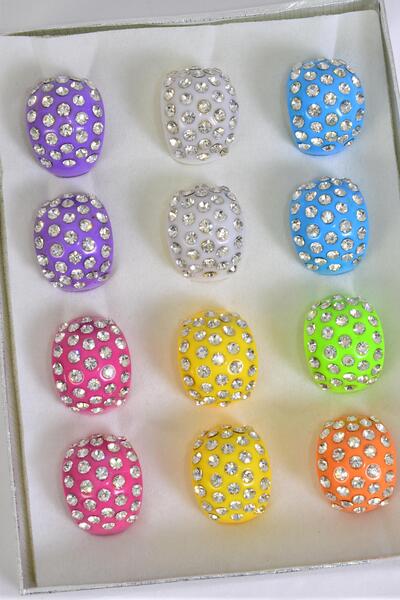 Rings Acrylic Dome Rhinestones / 12 pcs = Dozen Size - 7  8  9 pr Size Mix , Velvet Ring Display Box & OPP Bag & UPC Code , Choose Colors