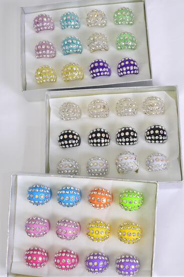 Rings Acrylic Dome Rhinestones / 12 pcs = Dozen Size - 7  8  9 Mix , Choose Colors , Velvet Ring Display Box & OPP Bag & UPC Code 