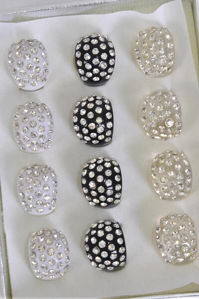 Rings Acrylic Dome Rhinestones / 12 pcs = Dozen Size - 7  8  9 pr Size Mix , Velvet Ring Display Box & OPP Bag & UPC Code , Choose Colors
