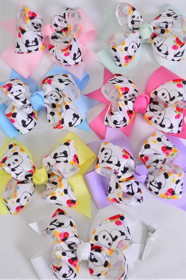 Hair Bow Jumbo Double Layered Grosgrain Bow-tie Pastel / 12 pcs Bow = Dozen Alligator Clip , Size - 6" x 5" Wide , 2 White , 2 Pearl Pink , 2 Lavender , 2 Hot Pink , 2 Mint Green , 1 Blue , 1 Yellow Mix , Clip Strip & UPC Code