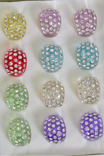 Rings Venetian Glass Multi / 12 pcs = Dozen Width 0.75" Wide , Size - 6  7  8  9 Mix , 2 of each Color Asst , 1 DZ Velvet Ring Display Window Box , W OPP bag & UPC Code