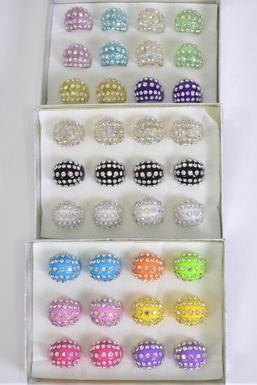 Rings Acrylic Dome Rhinestones / 12 pcs = Dozen Size - 7  8  9 Mix , Choose Colors , Velvet Ring Display Box & OPP Bag & UPC Code 