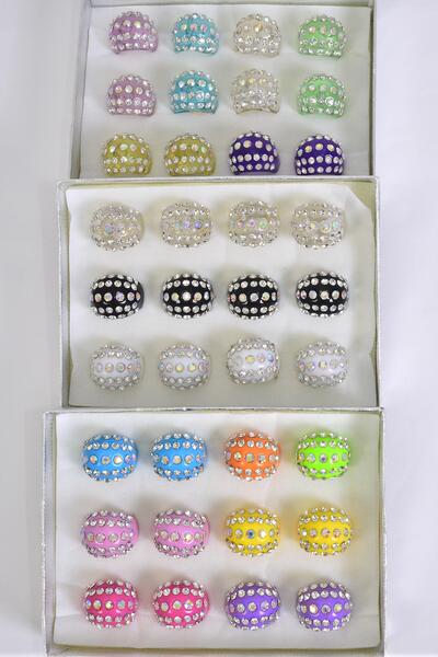 Rings Acrylic Dome Rhinestones / 12 pcs = Dozen Size - 7  8  9 Mix , Choose Colors , Velvet Ring Display Box & OPP Bag & UPC Code 