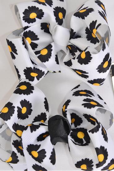 Hair Bow Large Daisy Flower Grosgrain Bow-tie / 12 pcs Bow = Dozen Alligator Clip , Size - 4" x 3" Wide , Clip Strip & UPC Code