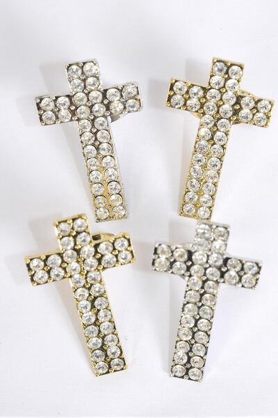 Rings Cross Metal Clear Rhinestones Gold Silver Mix Adjustable / 12 pcs = Dozen Adjustable , Cross Size - 1.75" x 1" Wide , 6 Gold , 6 Silver Mix , 1Dz Velvet Display Window Box & OPP bag & UPC code