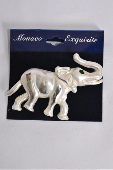 Brooch Elephant /  12 pcs = Dozen Silver , Size - 2.5" x 1.5" Wide , Display Crad & OPP bag 