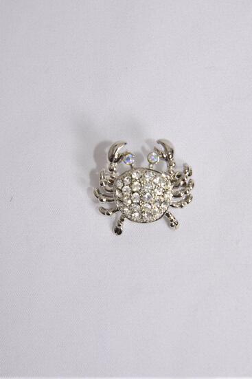Brooch Crab W Rhinestones Clear / PC Clear - Size - 1" x 0.75" Wide , Display Card & OPP Bag