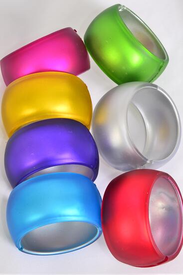 Bracelet Bangle Acrylic Wide Hinge Multi Matte Finish /12 pcs = Dozen   Multi , Hinge , Size - 2.75" x 1.75" , 2 Silver , 2 Fuchsia , 2 Blue , 2 Purple , 2 Red , 1 Green, 1 Yellow Color Mix , Hang Tag & OPP Bag & UPC Code