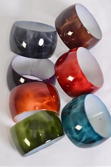 Bracelet Bangle Acrylic Marble Look Multi / 12 pcs = Dozen  Size - 2.75" x 1.75" Wide , 2 Olive , 2 Burgundy , 2 Brown , 2 Purple , 2 Navy , 1 Orange , 1 Blue Color Asst , Hang Tag & OPP Bag & UPC Code