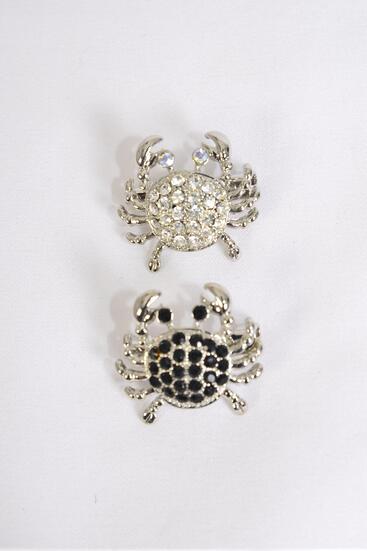 Brooch Crab W Rhinestones / PC Size - 1" x 0.75" Wide , Display Card & OPP Bag , choose Colors