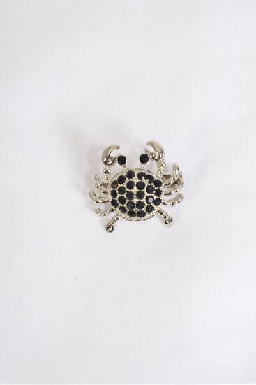 Brooch Crab W Rhinestones Black / PC  Black - Size - 1" x 0.75" Wide , Display Card & OPP Bag