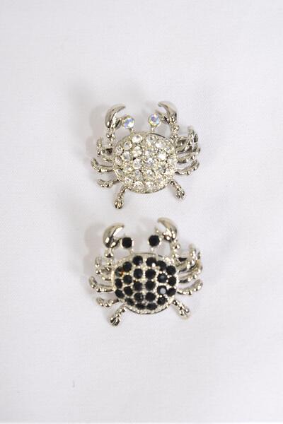 Brooch Crab W Rhinestones / PC Size - 1" x 0.75" Wide , Display Card & OPP Bag , choose Colors