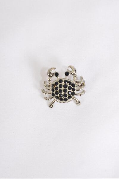 Brooch Crab W Rhinestones Black / PC  Black - Size - 1" x 0.75" Wide , Display Card & OPP Bag