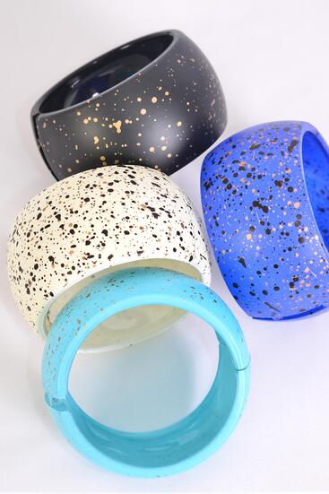 Bracelet Bangle Hinge Acrylic Wide Speckle Multi / 12 pcs = Dozen Size - 2.75" x 1.75" Dia Wide , 3 Of each Color Asst , Hang Tag & OPP Bag & UPC Code 