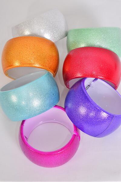 Bracelet Bangle Acrylic Wide Hinge Metallic Multi / 12 pcs = Dozen Multi , Size - 2.75 x 1.75" Wide , 2 Gold , 2 Silver , 2 Blue , 2 Red , 2 Purple , 1 Green , 1 Fuchsia Mix , Hang Tag & OPP Bag & UPC Code