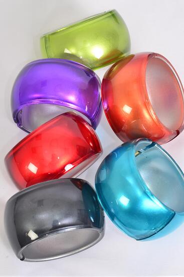 Bracelet Bangle Wide Acrylic Hinge Cat-eye Multi /  12 pcs = Dozen Hinge , Size - 2.75" x 1.75" Wide , 2 Black , 2 Red , 3 Purple , 2 Blue , 2 Lime , 2 Orange Color Asst , Hang Tag & Opp Bag & UPC Code