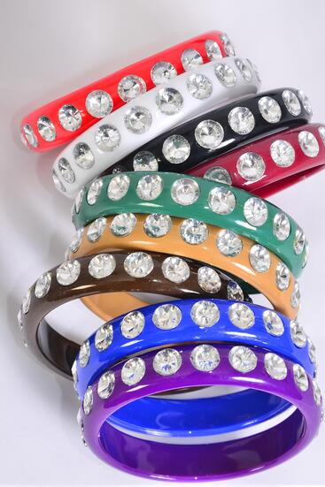 Bracelet Bangle Acrylic Clear Stone All Around / 12 pcs = Dozen  Size - 2.75" x 0.5" Dia Wide , Choose Colors , Hang tag & OPP Bag & UPC Code