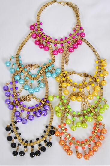Bracelet Charm Bracelet Gold Chain Style 8 mm Glass Pearl Drops Multi / 12 pcs = Dozen Extension Chain , 2 Black , 2 Blue , 2 Fuchsia , 2 Purple , 2 Orange , 1 Lime , 1 Yellow Color Mix , Hang Tag & OPP bag & UPC Code