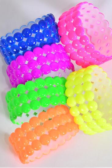 Bracelet Bangle Acrylic Caribbean Neon Color Asst / 12 pcs = Dozen Multi , Size - 1.25" x 2.75" Dia Wide , 2 of Each Color Asst , Hang Tag & Opp bag & UPC Code 
