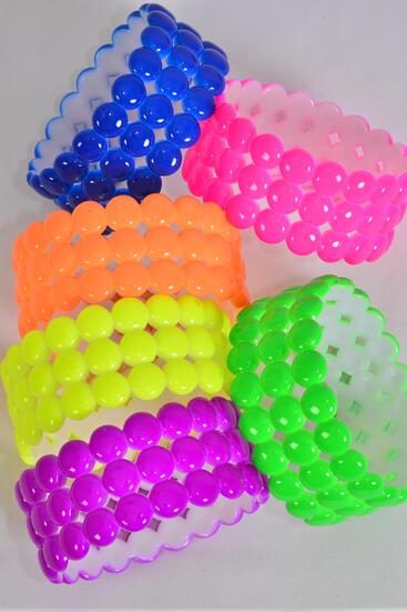 Bracelet Bangle Acrylic Caribbean Neon Color Asst / 12 pcs = Dozen Multi , Size - 1.25" x 2.75" Dia Wide , 2 of Each Color Asst , Hang Tag & Opp bag & UPC Code 