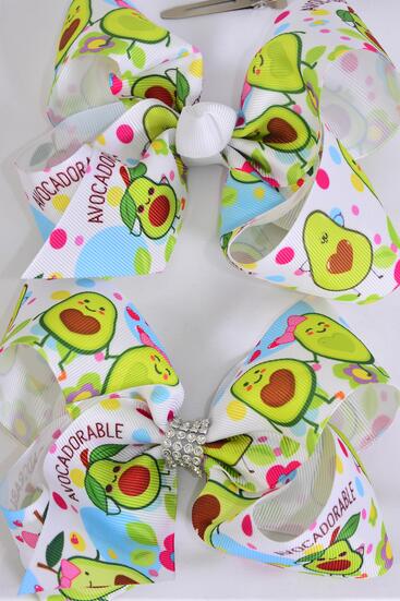 Hair Bow Jumbo Avocadorable Grosgrain Bow-tie / 12 pcs Bow = Dozen Avocado , Alligator Clip , Size - 6" x 5" Wide , Clip Strip & UPC Code