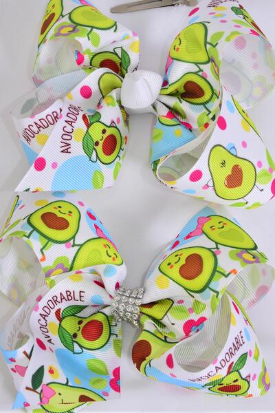 Hair Bow Jumbo Avocadorable Grosgrain Bow-tie / 12 pcs Bow = Dozen Avocado , Alligator Clip , Size - 6" x 5" Wide , Clip Strip & UPC Code