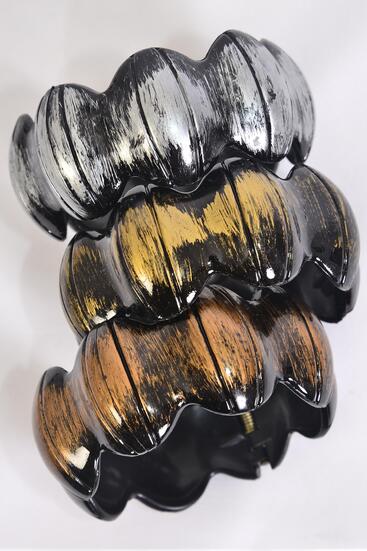 Bracelet Bangle Acrylic Hinge Oval Brush Stroke Antique / 12 pcs = Dozen Hinge , Size - 2.75" x 1.25" , 4 of each Color Asst , Hang Tag & OPP Bag & UPC Code