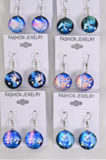 Earrings Angel Double Sided Glass Dome / 12 pair = Dozen  match 70257 Fish Hook , Size-0.75" Wide , 2 of each Pattern Asst , Earring Card & OPP Bag & UPC Code
