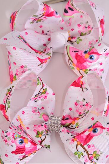 Hair Bow Cute Owl Grosgrain Bow-tie / 12 pcs Bow = Dozen Owl , Alligator Clip , Size - 4" x 3" Wide , Clip Strip & UPC Code