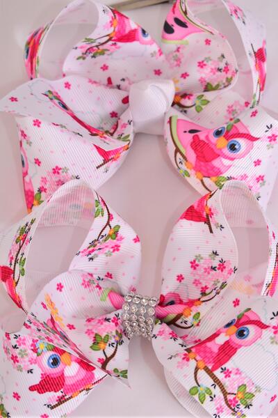 Hair Bow Cute Owl Grosgrain Bow-tie / 12 pcs Bow = Dozen Owl , Alligator Clip , Size - 4" x 3" Wide , Clip Strip & UPC Code