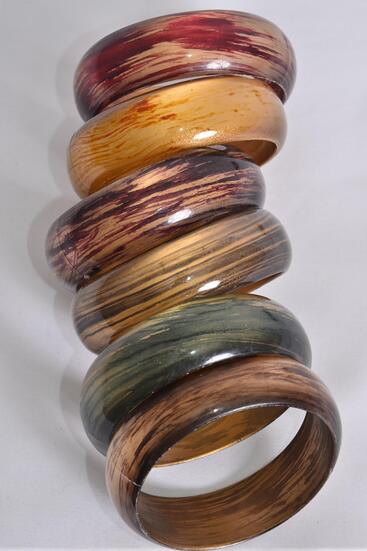 Bracelet Bangle Acrylic Brush Stroke Fall Neutral color Asst / 12 pcs = Dozen Dark Multi , Size - 2.75" x 1" Wide , 2 of each Color Asst , Hang Tag & Opp bag & UPC Code