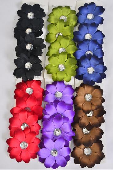 Flowers 48 pcs Alligator Clip Flower Daisy w Clear Stone Dark Multi / 12 card = Dozen Flower Size - 2.75" Wide , Alligator Clip , 2 of each Color Asst , Display Card w UPC Code , w Clear Box