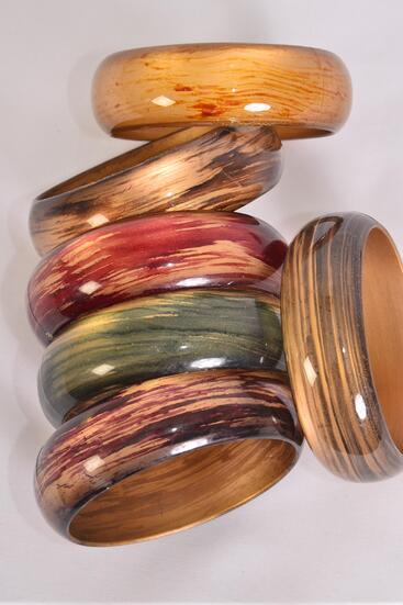 Bracelet Bangle Acrylic Brush Stroke Fall Neutral color Asst / 12 pcs = Dozen Dark Multi , Size - 2.75" x 1" Wide , 2 of each Color Asst , Hang Tag & Opp bag & UPC Code