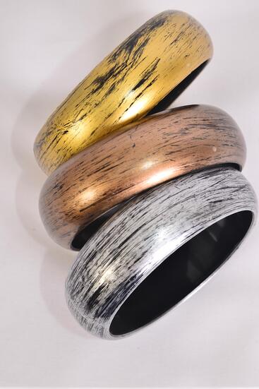 Bracelet Bangle Acrylic Brush Stroke / 12 pcs = Dozen  Size - 2.75" x 1" Wide , 4 Gold , 4 Silver , 4 Copper Color Asst , Hang tag & Opp Bag & UPC Code 