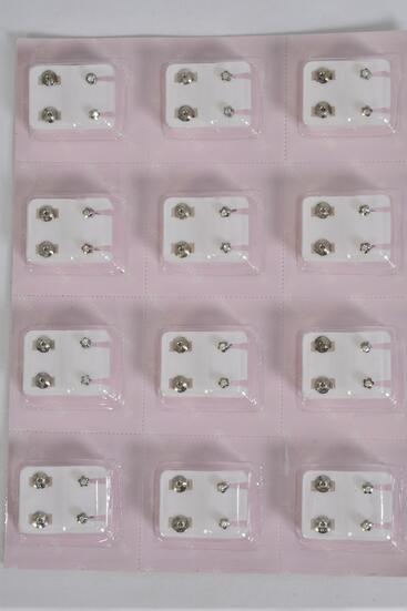 Earrings Rhinestone Stud w Heart shape Post Silver / 12 pair = Dozen  Silver Heart , Post , w OPP Bag