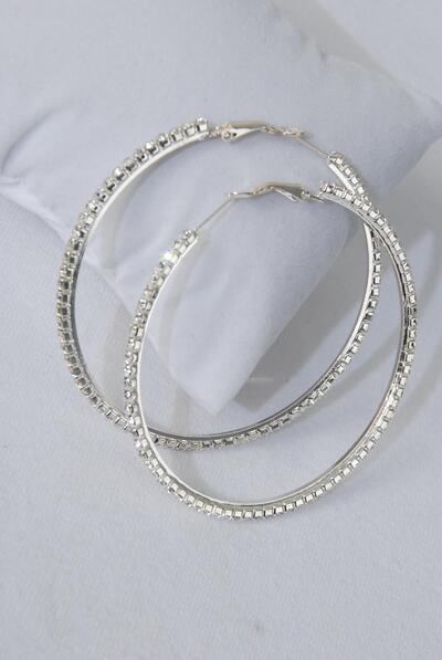Earrings Hoop Rhinestone Post / 12 Pair = Dozen Post , Size - 2" Wide ,  Earring Card & OPP Bag & UPC Code , Choose Gold & Silver Finish 
