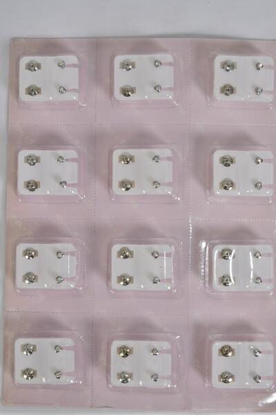 Earrings Rhinestone Stud w Heart shape Post Silver / 12 pair = Dozen Heart ,  Post , w OPP Bag