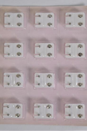 Earrings Rhinestone Stud Star shape Post Silver / 12 pair = Dozen Silver Star , Post , w OPP bag