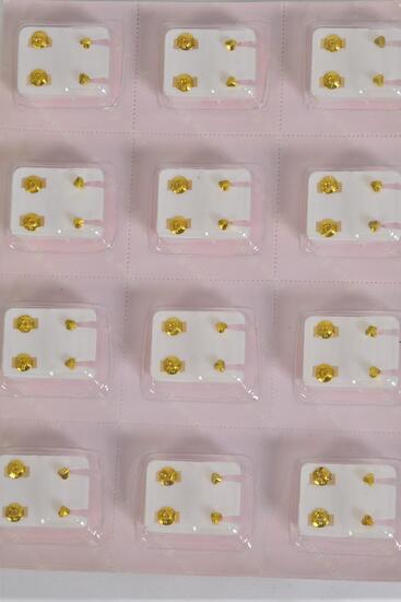Earrings Stud Heart shape Post Gold / 12 pair = Dozen Gold Heart , w OPP bag
