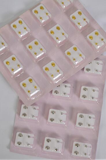 Earrings Stud w Heart shape Post / 12 pair = Dozen  Post , w OPP bag , Choose Gold or Silver Finish
