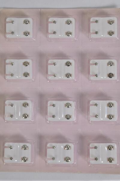 Earrings Rhinestone Stud Star shape Post Silver / 12 pair = Dozen Silver Star , Post , w OPP bag