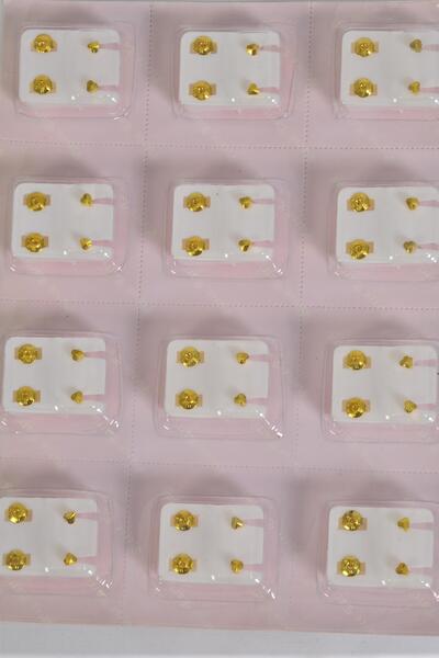 Earrings Stud w Heart shape Post / 12 pair = Dozen  Post , w OPP bag , Choose Gold or Silver Finish