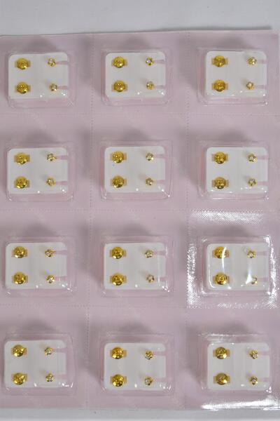 Earrings Rhinestone Stud w Heart shape Post / 12 pair = Dozen  Post , w OPP bag , Choose Gold or Silver Finish