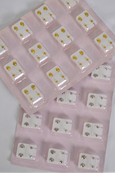 Earrings Stud w Heart shape Post / 12 pair = Dozen  Post , w OPP bag , Choose Gold or Silver Finish