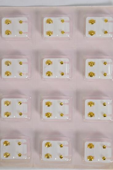Earrings Rhinestone Stud Flower shape Post Gold / 12 pair = Dozen Gold Flower , Post , W OPP Bag