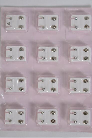 Earrings Rhinestone Silver Stud / 12 pair = Dozen Post , Also Can Use For Piercing , w OPP Bag